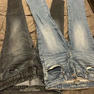 2 pair American Eagle Jeans. Size 12 long. One is boot cut, the other is skinny.